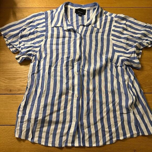 Lamiere blue striped short sleeve blouse large - Picture 1 of 8